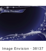 #38137 Clip Art Graphic of a Blue Background Bordered By White Waves With Snowflakes With a Merry Christmas Greeting by Oleksiy Maksymenko