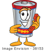 #38153 Clip Art Graphic Of A Battery Mascot Character Holding A Telephone