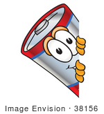 #38156 Clip Art Graphic Of A Battery Mascot Character Peeking Around A Corner