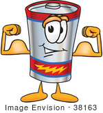 #38163 Clip Art Graphic Of A Battery Mascot Character Flexing His Arm Muscles