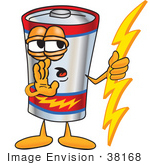 #38168 Clip Art Graphic Of A Battery Mascot Character Holding A Bolt Of Energy And Whispering