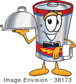 #38173 Clip Art Graphic Of A Battery Mascot Character Dressed As A Waiter And Holding A Serving Platter