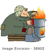 #38902 Clip Art Graphic Of A Hungry Homeless Man Eating A Can Of Beans
