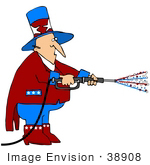 #38908 Clip Art Graphic Of Uncle Sam Using A Pressure Washer