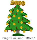 #39727 Clip Art Graphic Of A Christmas Tree Topped With The New Year