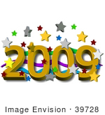 #39728 Clip Art Graphic Of Colorful Stars Falling Around The New Year Of 2009