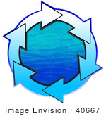 #40667 Clip Art Graphic Of White And Blue Arrows Circling Around Blue Water