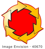 #40670 Clip Art Graphic Of Yellow Arrows Circling Around A Red Center