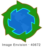 #40672 Clip Art Graphic Of Green Arrows Around The American Continents On Planet Earth