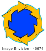 #40674 Clip Art Graphic Of Yellow Arrows Circling Around A Blue Center