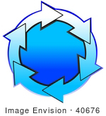 #40676 Clip Art Graphic Of Gradient Blue And White Arrows Circling A Gradient Blue Center