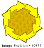 #40677 Clip Art Graphic Of Yellow Arrows Circling A Textured Yellow Center