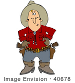 #40678 Clip Art Graphic Of A Cowboy Licking His Lips Ready To Pull His Pistils
