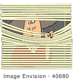 #40680 Clip Art Graphic of a Snooping Nosy Caucasian Woman Peeking Through Window Blinds by DJArt
