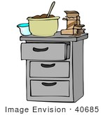 #40685 Clip Art Graphic Of A Kitchen Island With Pudding In A Mixing Bowl