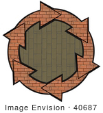 #40687 Clip Art Graphic Of Brick Arrows Circling Around A Vertical Patterned Brick Center