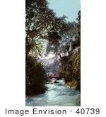 #40739 Stock Photo Of A Bridge Over Fountain Creek With A View Of Pike’S Peak On The Estate Of Briarhurst In Manitou Springs Colorado