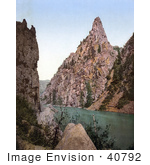 #40792 Stock Photo Of A Railroad Winding On The Gunnison Riverside By Curecanti Needle In Black Canyon Colorado