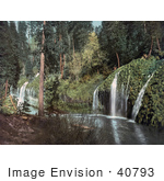 #40793 Stock Photo Of Water From The Sacramento River Flowing Over Green Ledges In A Forest Mossbrae Falls California