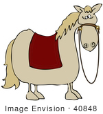 #40848 Clip Art Graphic of a Bored Fat Horse With A Red Blanket On Its Back by DJArt