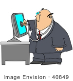 #40849 Clip Art Graphic Of A Pc Doctor Inspecting A Computer With A Stethoscope