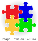 #40854 Clip Art Graphic of Colorful Puzzle Pieces Connecting Together by Oleksiy Maksymenko