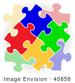 #40858 Clip Art Graphic of a Stack of Colorful Puzzle Pieces Connected by Oleksiy Maksymenko