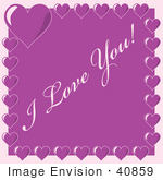 #40859 Clip Art Graphic of Purple Hearts Bordering I Love You Text by Oleksiy Maksymenko