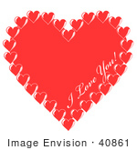 #40861 Clip Art Graphic Of I Love You Text Inside A Big Red Valentine Heart Bordered By Small Hearts