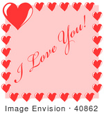 #40862 Clip Art Graphic of Purple Hearts Bordering I Love You Text On Pink by Oleksiy Maksymenko