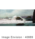 #40889 Stock Photo Of A Ship Out At Sea As Seen From A Beach At The Golden Gate San Francisco California