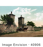 #40906 Stock Photo Of A Horse Pulling A Man In A Wagon Through The Old City Gate In St Augustine Florida
