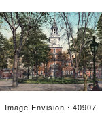 #40907 Stock Photo Of Men Sitting On A Bench In Front Of Independence Hall In Philadelphia Pennsylvania