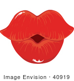#40919 Clip Art Grapic of Woman’s Puckered Lips In Red Lipstick by Maria Bell