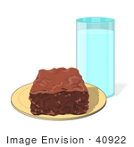 #40922 Clip Art Graphic Of A Tall Glass Of Fresh Milk Beside A Brownie On A Plate