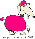 #40923 Clip Art Graphic Of A Prancing Spoiled Pink Poodle With A Flower In Her Hair