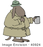 #40924 Clip Art Graphic Of A Broke Dog In A Hat And Coat Holding Out A Cup And Begging For Money