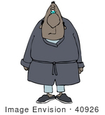 #40926 Clip Art Graphic Of A Grouchy Black Man In His Robe And Pajamas Just Waking Up In The Morning