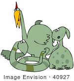 #40927 Clip Art Graphic Of A Group Of Silly Green Bird Snake And Dog Like Dinosaurs