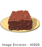#40929 Clip Art Graphic Of A Tasty Chocolate Brownie Dessert Square On A Plate