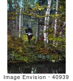 #40939 Stock Photo Of Man Carrying A Canoe To The Water At The Edge Of The Woods In The Adirondack Mountains New York