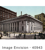 #40943 Stock Photo Of A Busy Street Scene In Front Of The Illinois Trust And Savings Bank In Chicago Illinois