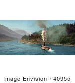 #40955 Stock Photo Of A Steamer On The Columbia River Near The Mountains