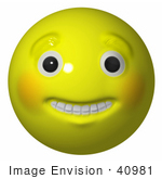#40981 3D Clip Art Graphic of a Grinning Yellow Smiley Face With Teeth And Big Eyes by Jester Arts