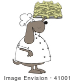 #41001 Clip Art Graphic Of A Bakery Dog Chef Holding Up A Platter Of Fresh Baked Doggy Bone Biscuits