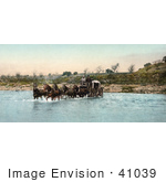 #41039 Stock Photo Of A Team Of Horses Pulling A Carriage While Crossing The Santa Ynez River In California