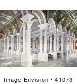 #41073 Stock Photo Of Painted Ceilings Columns And Benches In The Central Stair Hall Of The Library Of Congress Washington Dc