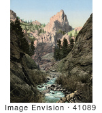 #41089 Stock Photo Of Mountain Peaks And A Creek Running Through South Cheyenne Canyon In Colorado