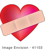 #41103 Clip Art Graphic Of A Bandage Over A Heart Symbolizing Heat Health Or The Pains Of Love