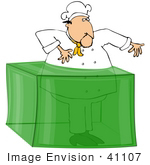 #41107 Clip Art Graphic Of A Caucasian Male Chef Caught In Lime Green Gelatin Dessert